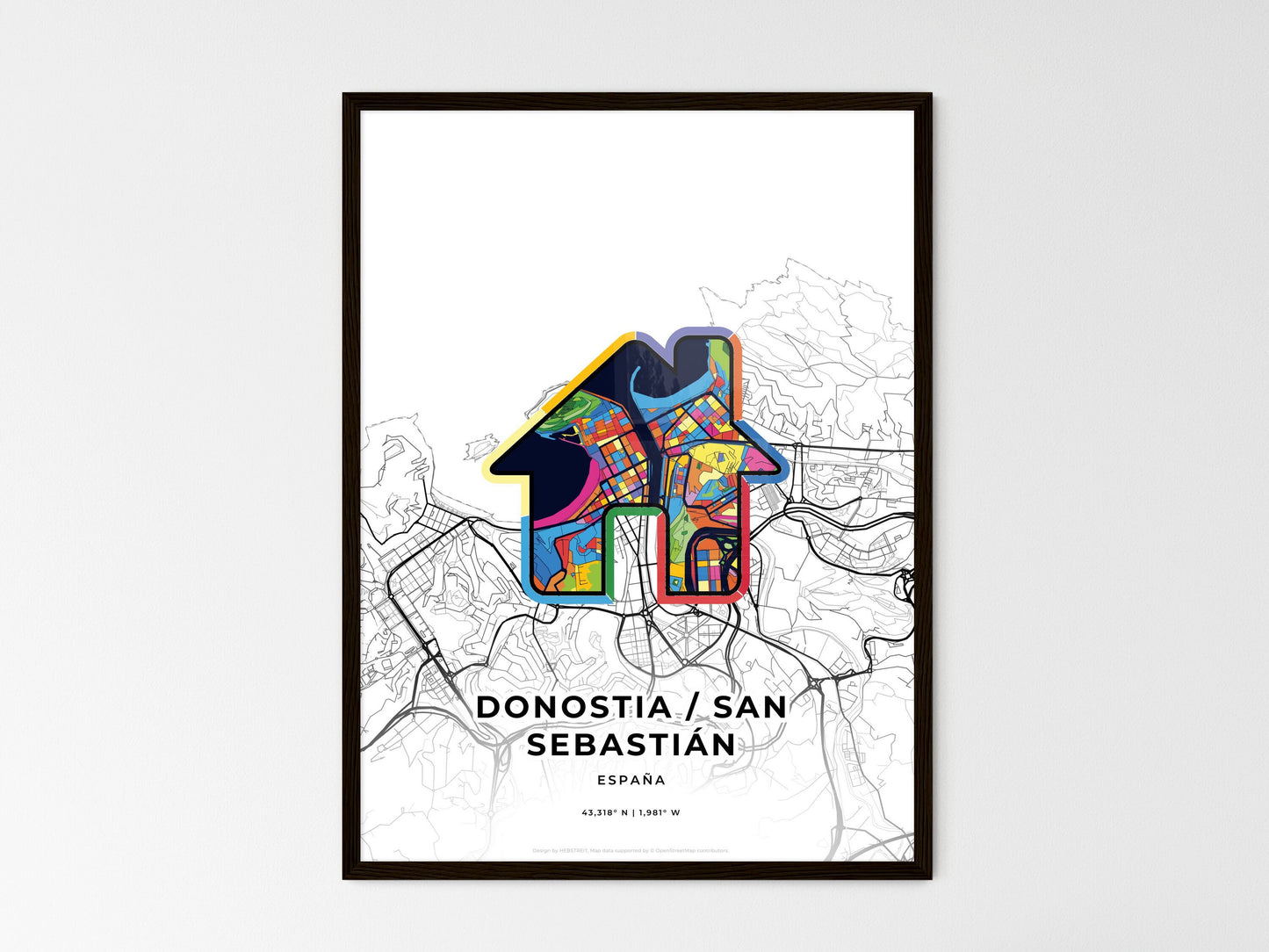Donostia / San Sebastián Spain wedding art map with home icon