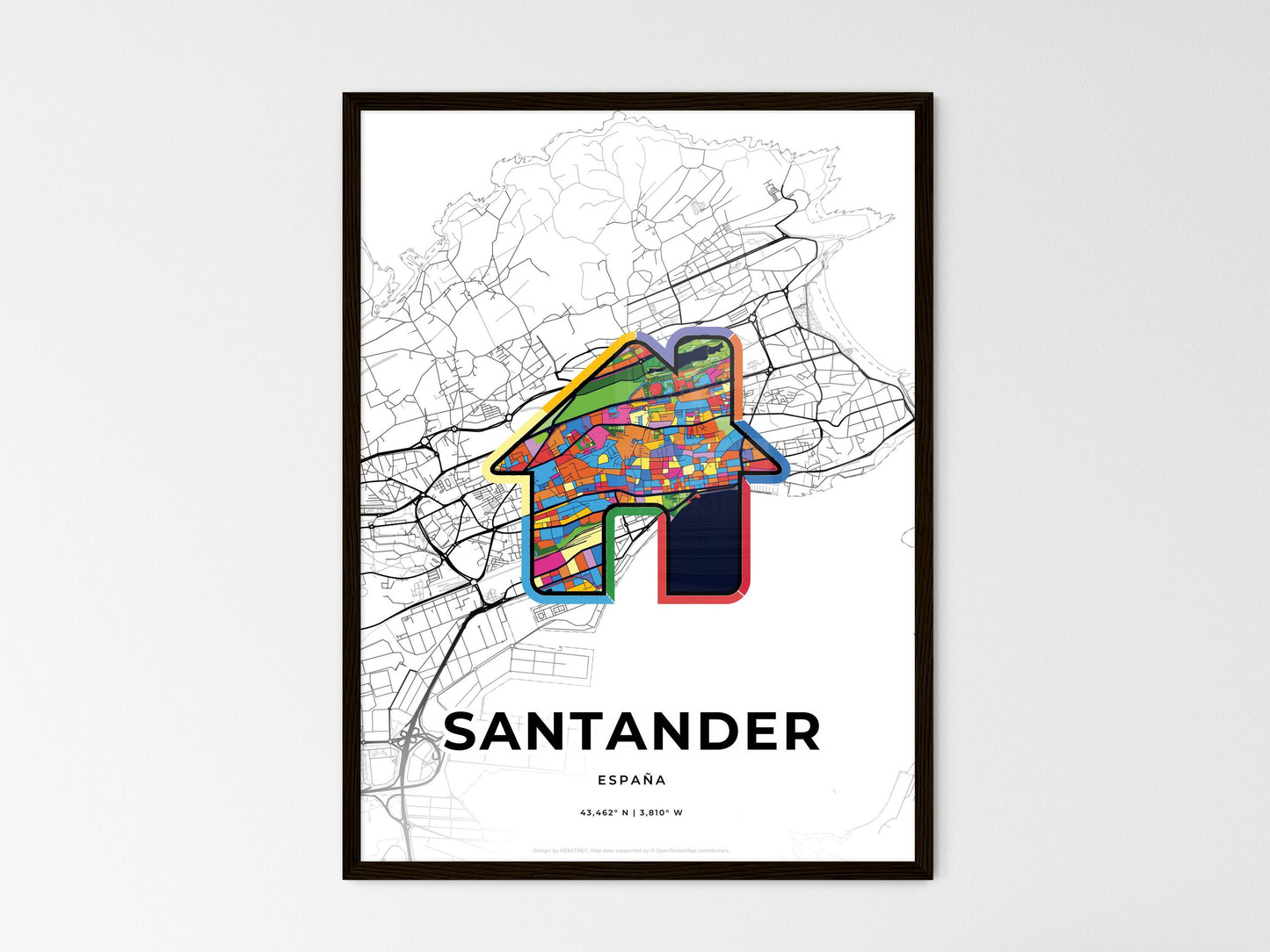 Santander Spain wedding art map with home icon