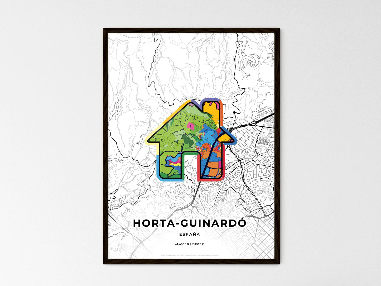 Horta-Guinardó Spain wedding art map with home icon