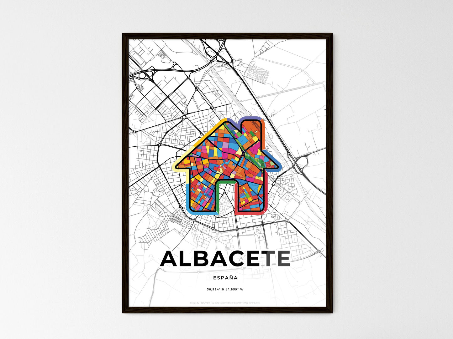Albacete Spain wedding art map with home icon
