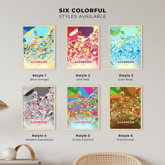 Colorful ALCORCÓN SPAIN Fine Art Map Blue Orange