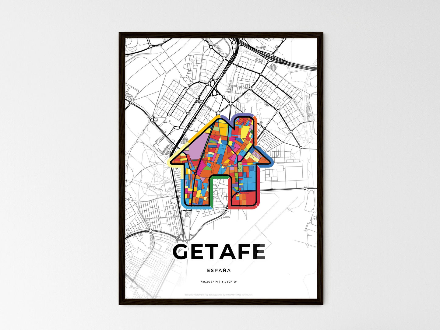 Getafe Spain wedding art map with home icon