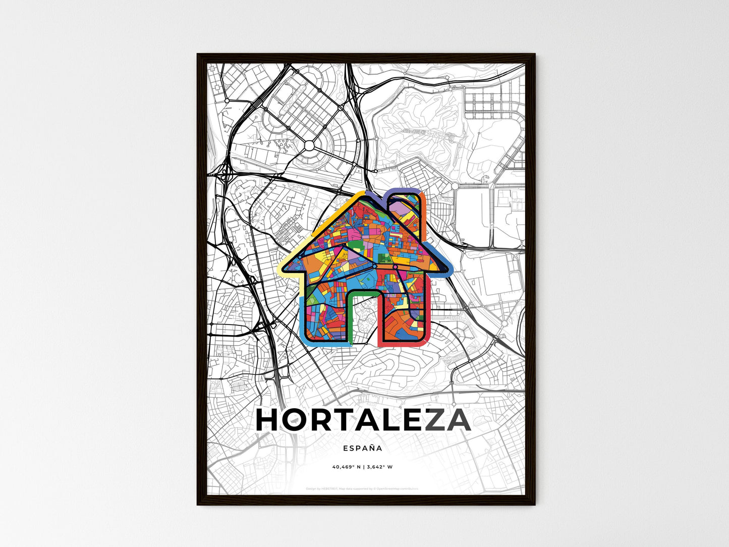 Hortaleza Spain wedding art map with home icon