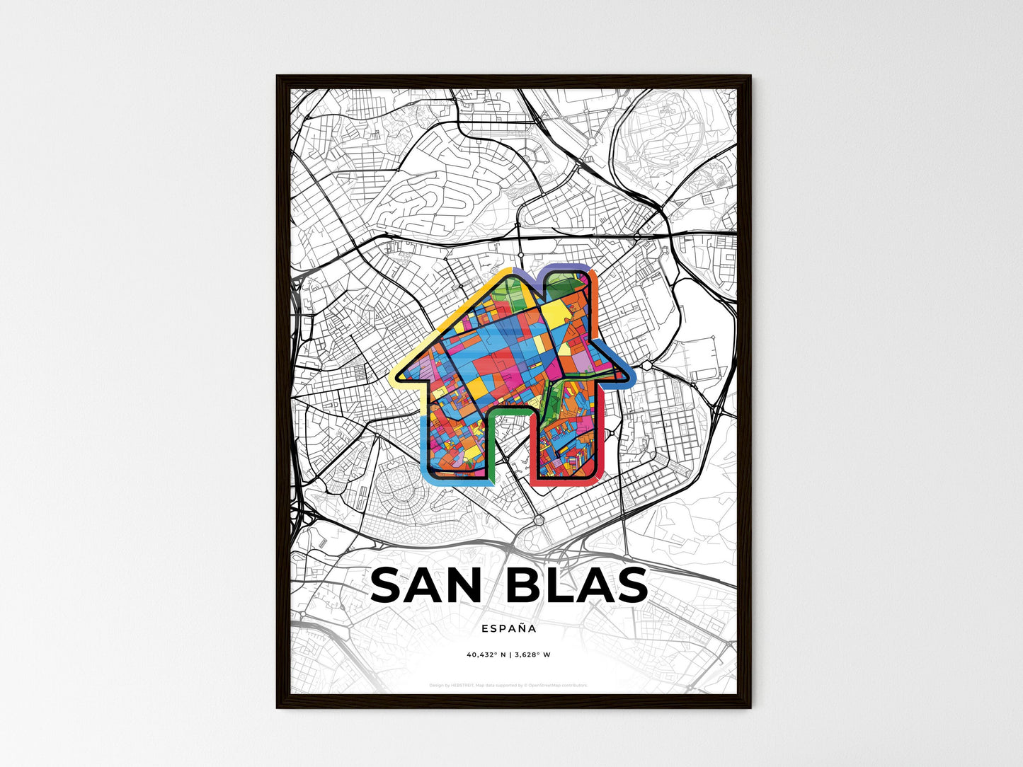 San Blas Spain wedding art map with home icon