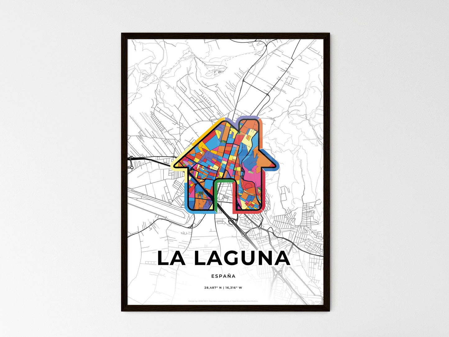 La Laguna Spain wedding art map with home icon