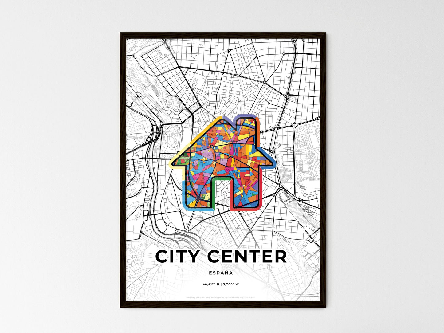 City Center Spain wedding art map with home icon