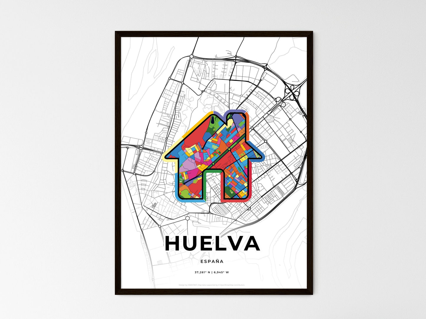 Huelva Spain wedding art map with home icon