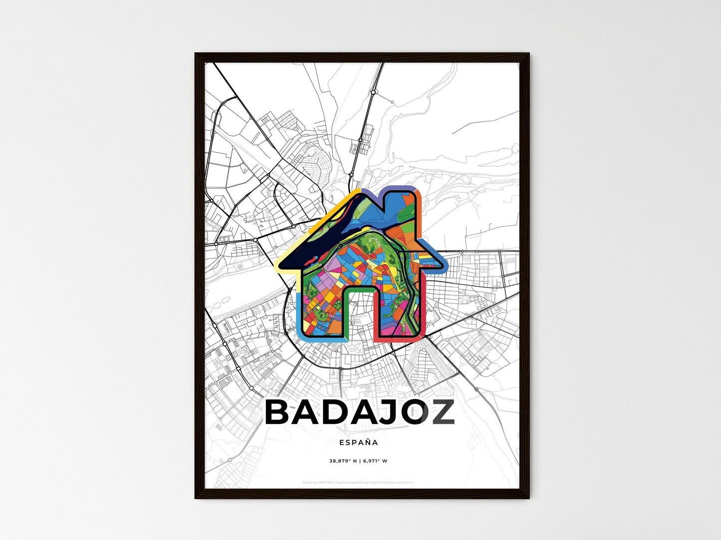 Badajoz Spain wedding art map with home icon