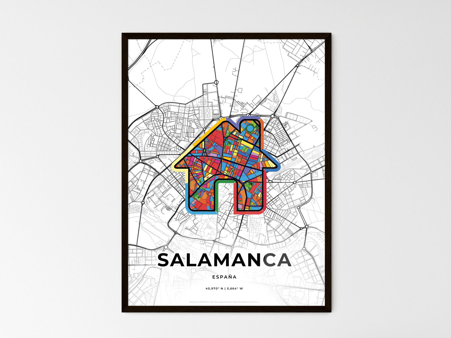 Salamanca Spain wedding art map with home icon