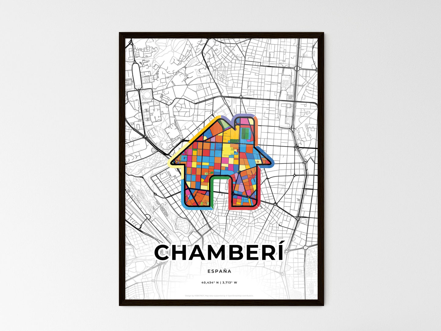 Chamberí Spain wedding art map with home icon