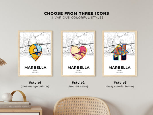 Marbella Spain maps with colorful icons