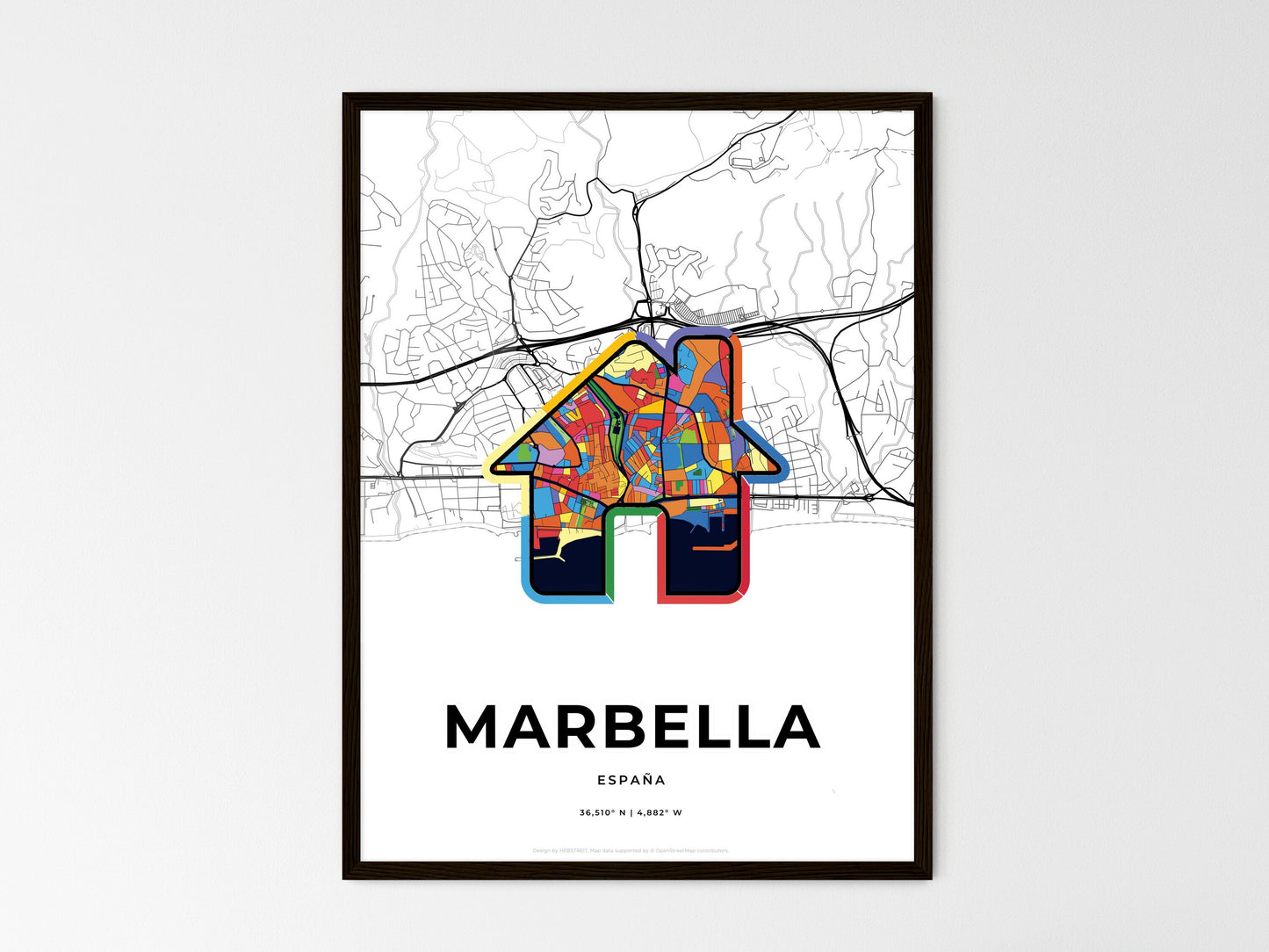 Marbella Spain wedding art map with home icon