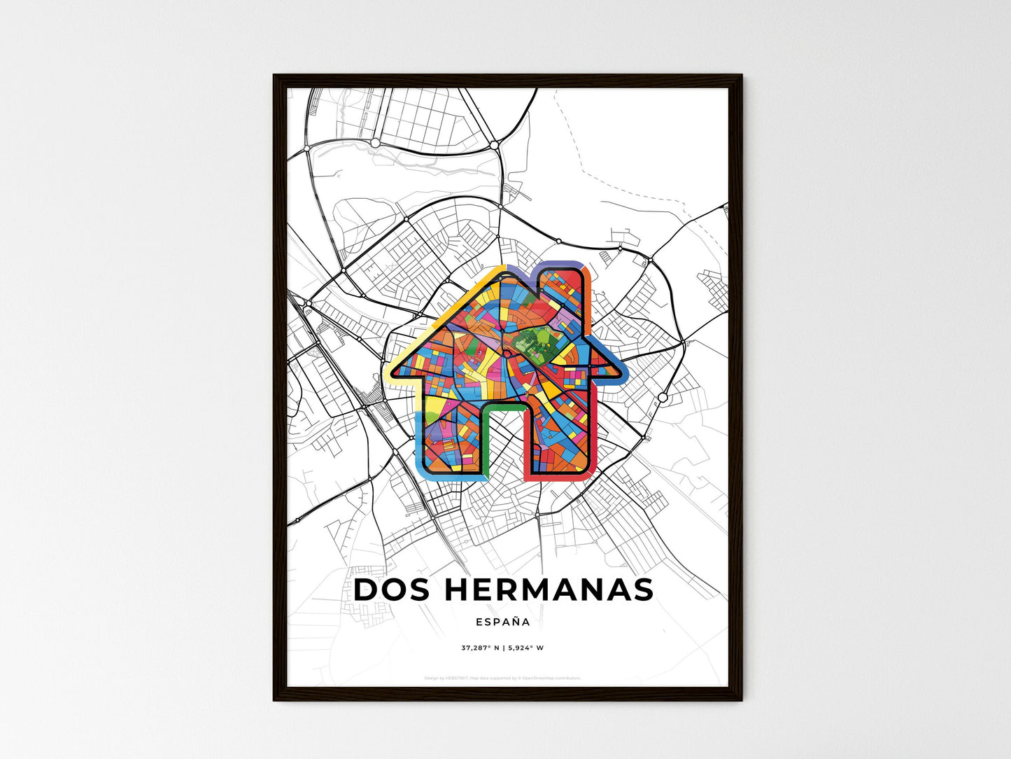 Dos Hermanas Spain wedding art map with home icon
