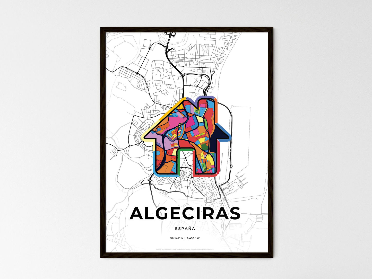 Algeciras Spain wedding art map with home icon