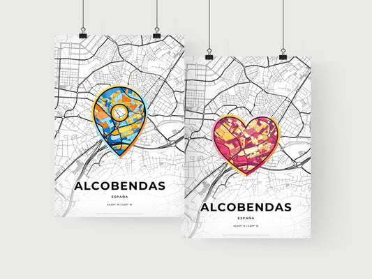 ALCOBENDAS SPAIN minimal art map with a colorful icon. Where it all began, Couple map gift.