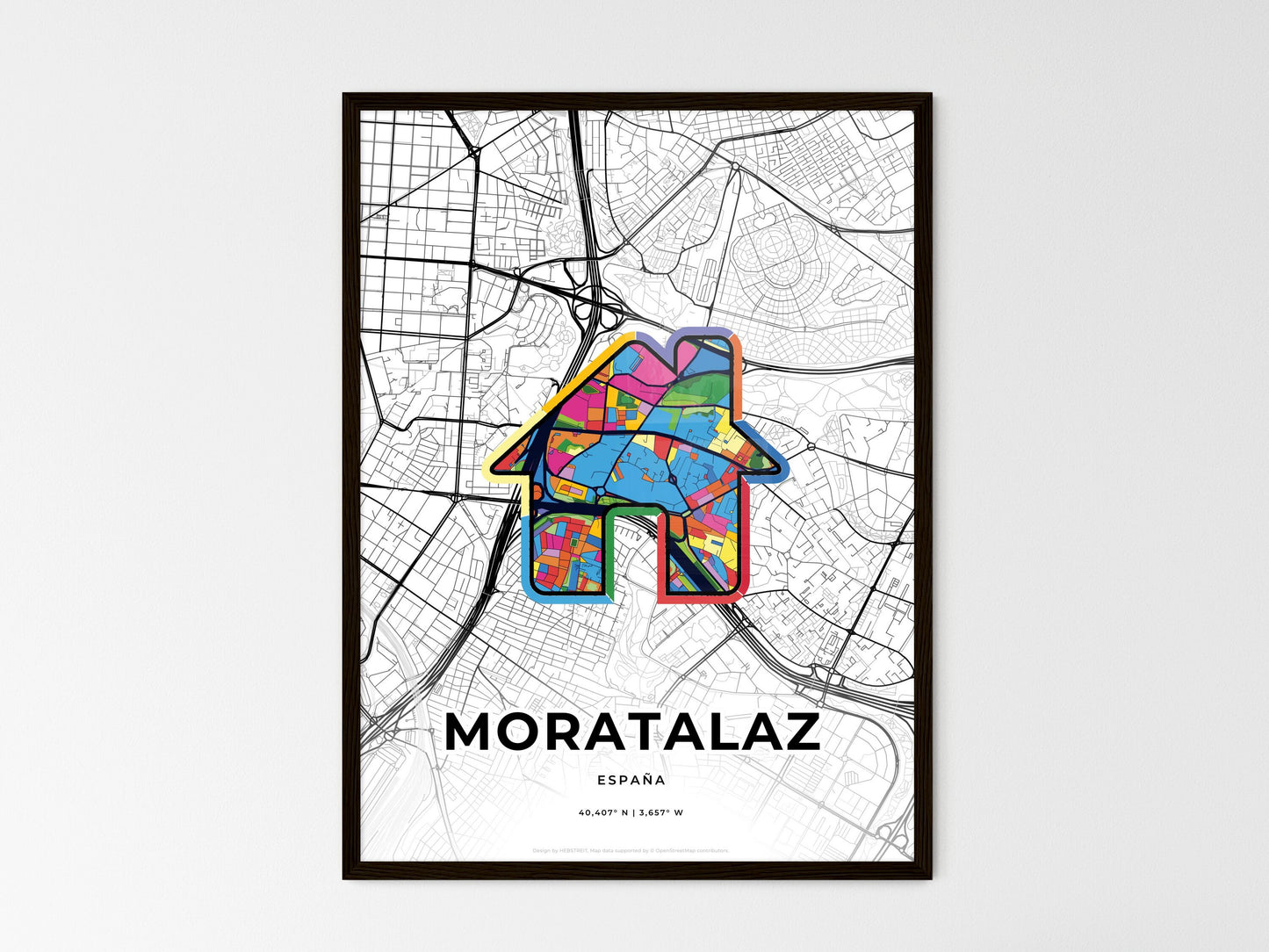 Moratalaz Spain wedding art map with home icon