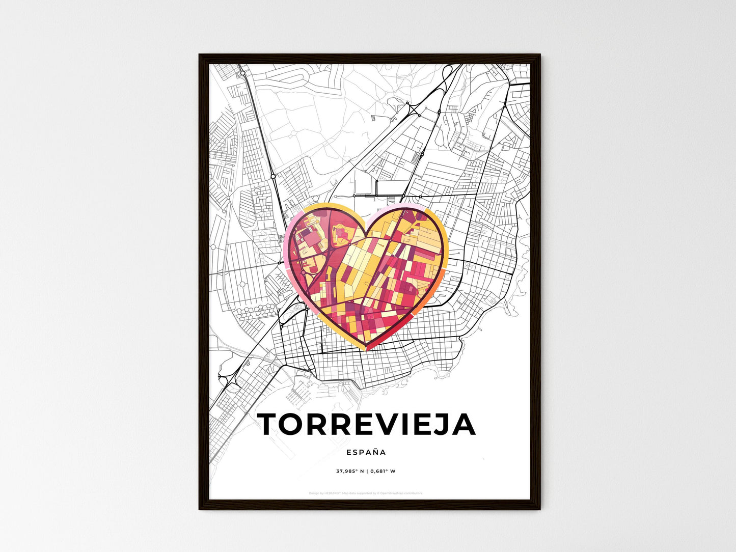 Torrevieja Spain wedding art map with heart icon