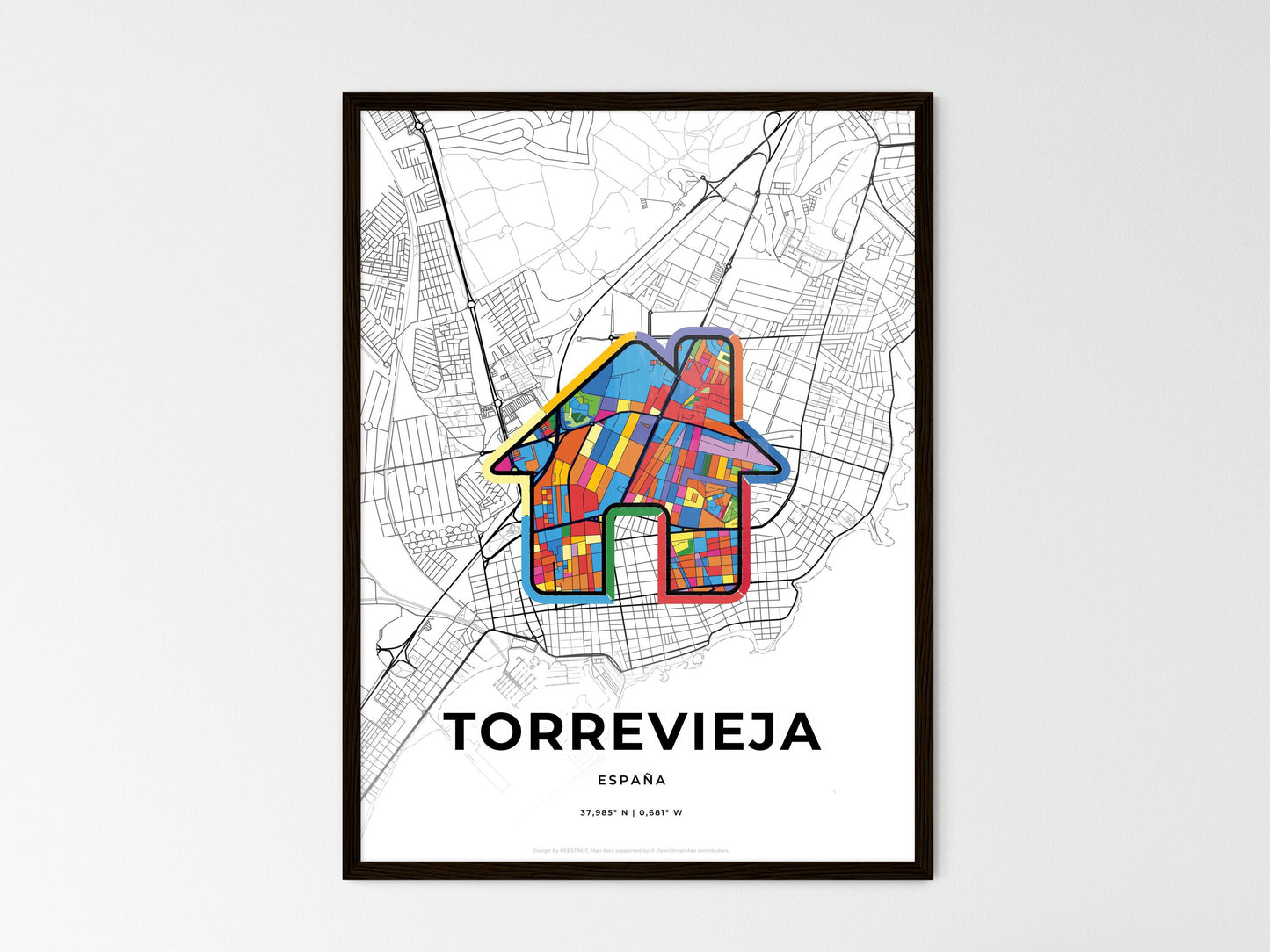 Torrevieja Spain wedding art map with home icon