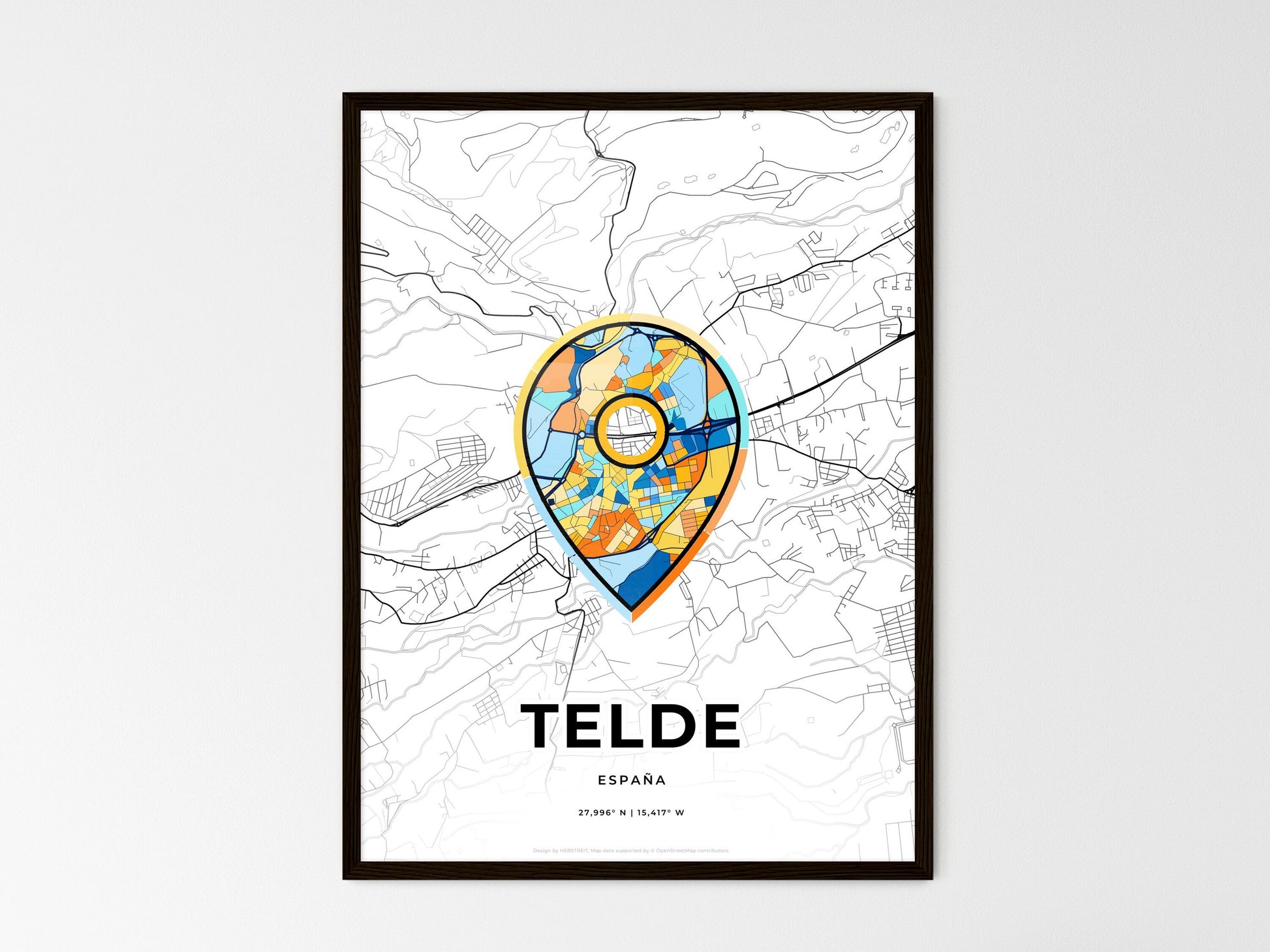 TELDE SPAIN minimal art map with a colorful icon. Where it all began, Couple map gift. Style 1