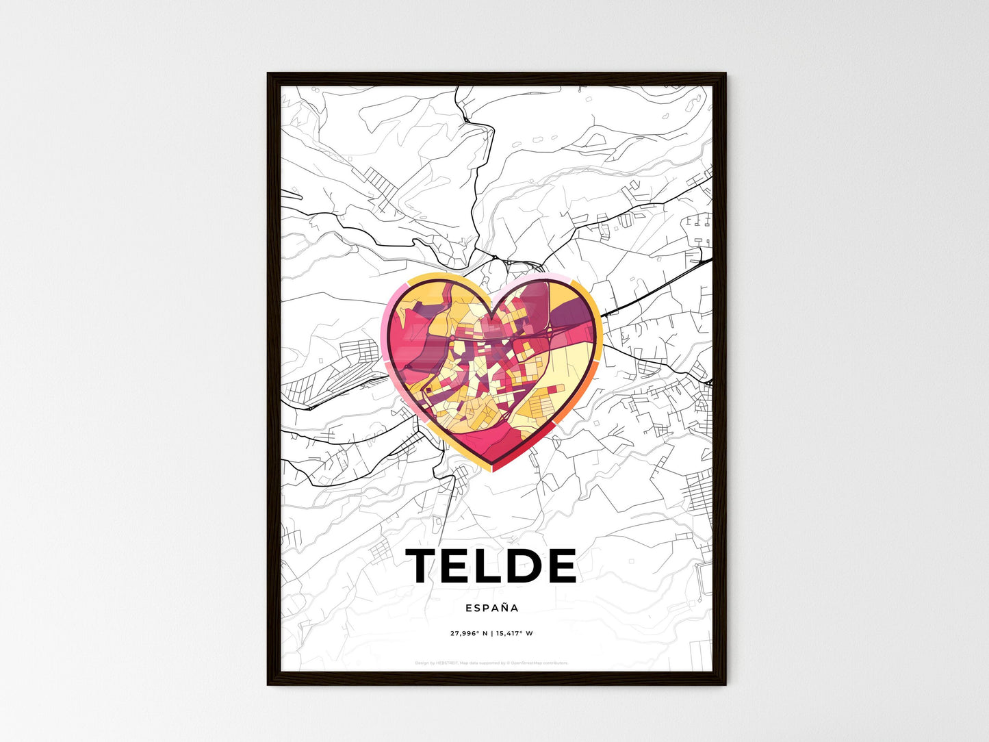 TELDE SPAIN minimal art map with a colorful icon. Where it all began, Couple map gift. Style 2
