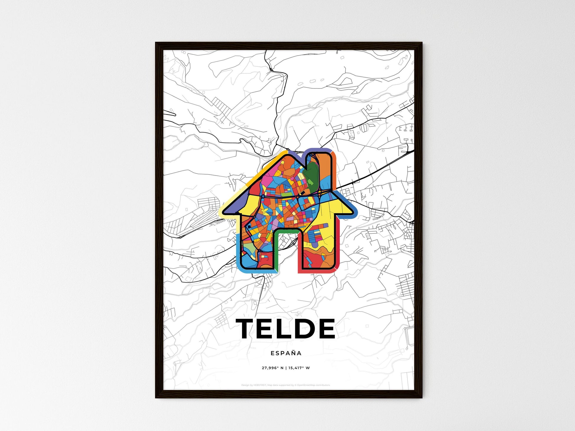TELDE SPAIN minimal art map with a colorful icon. Where it all began, Couple map gift. Style 3