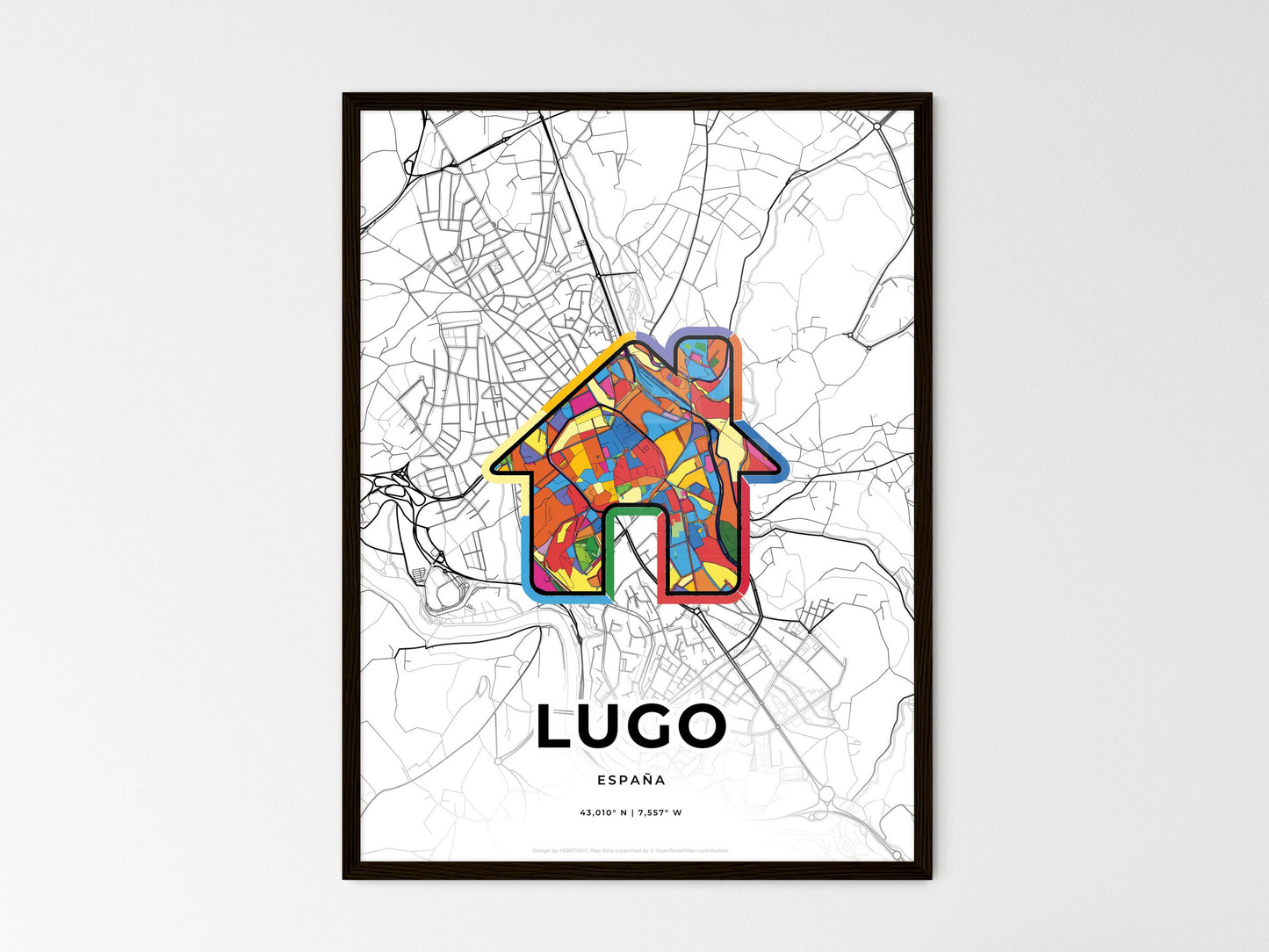 Lugo Spain wedding art map with home icon