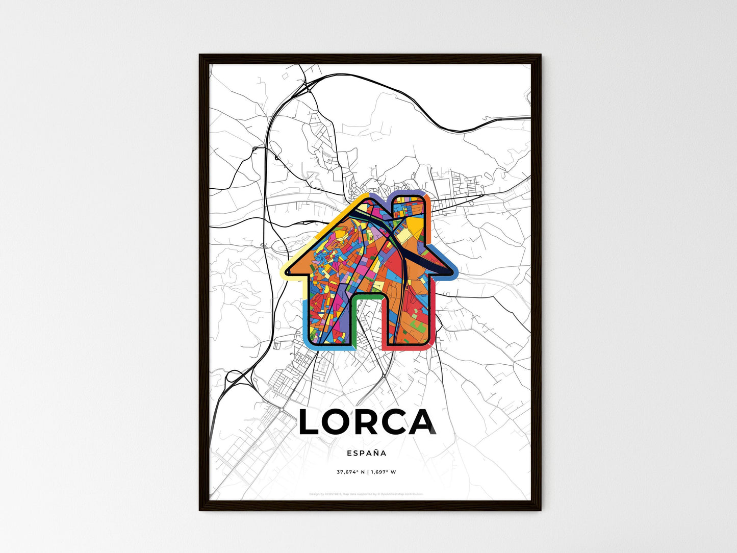 Lorca Spain wedding art map with home icon