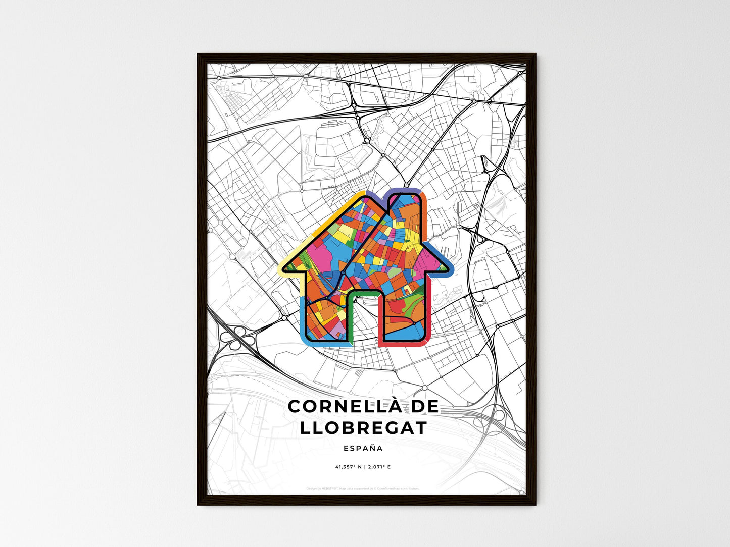 Cornellà De Llobregat Spain wedding art map with home icon