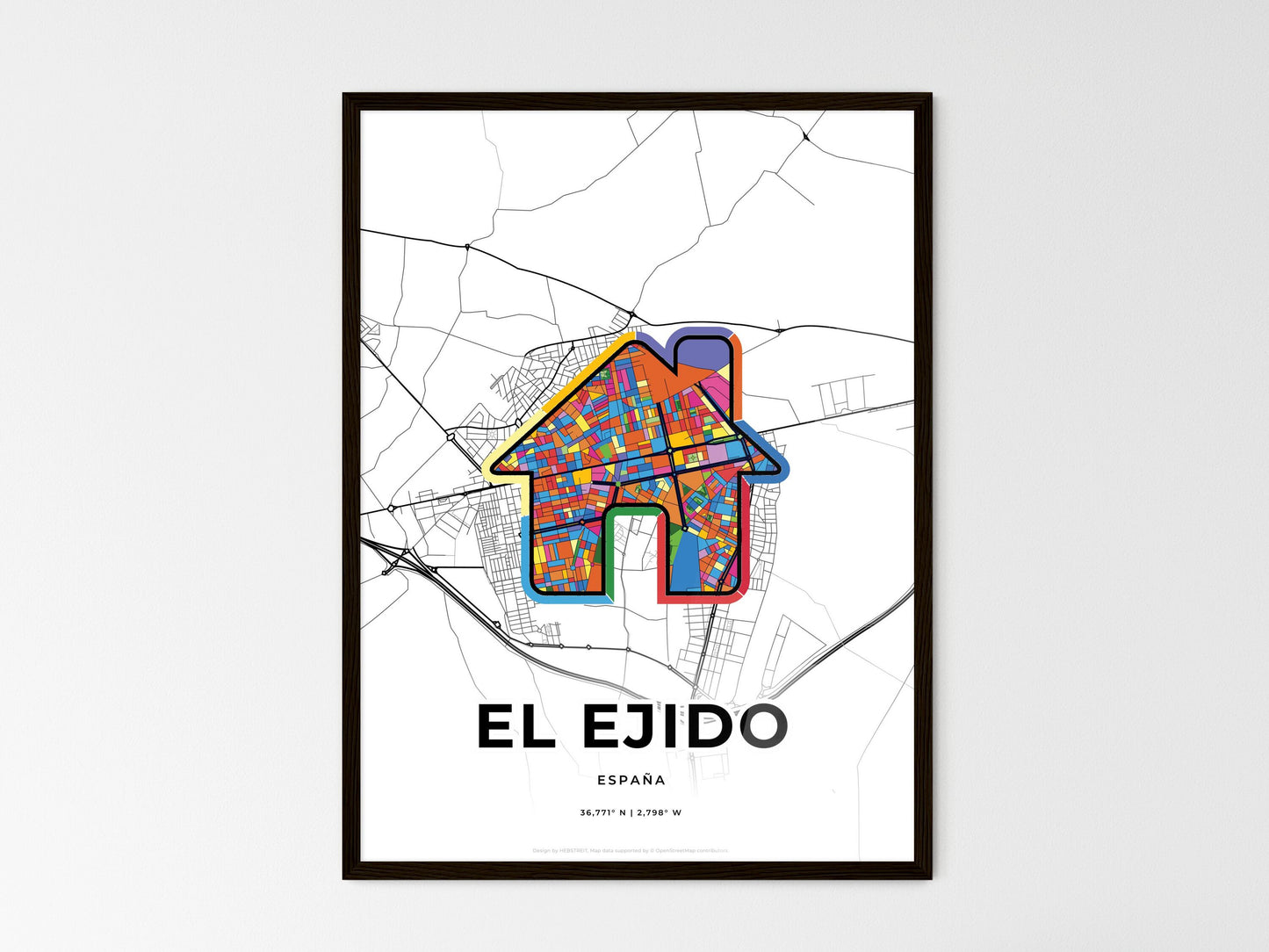 El Ejido Spain wedding art map with home icon