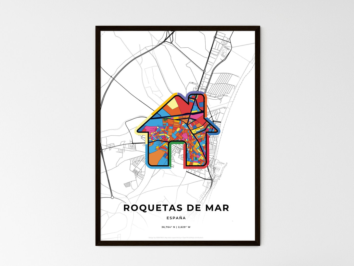 Roquetas De Mar Spain wedding art map with home icon