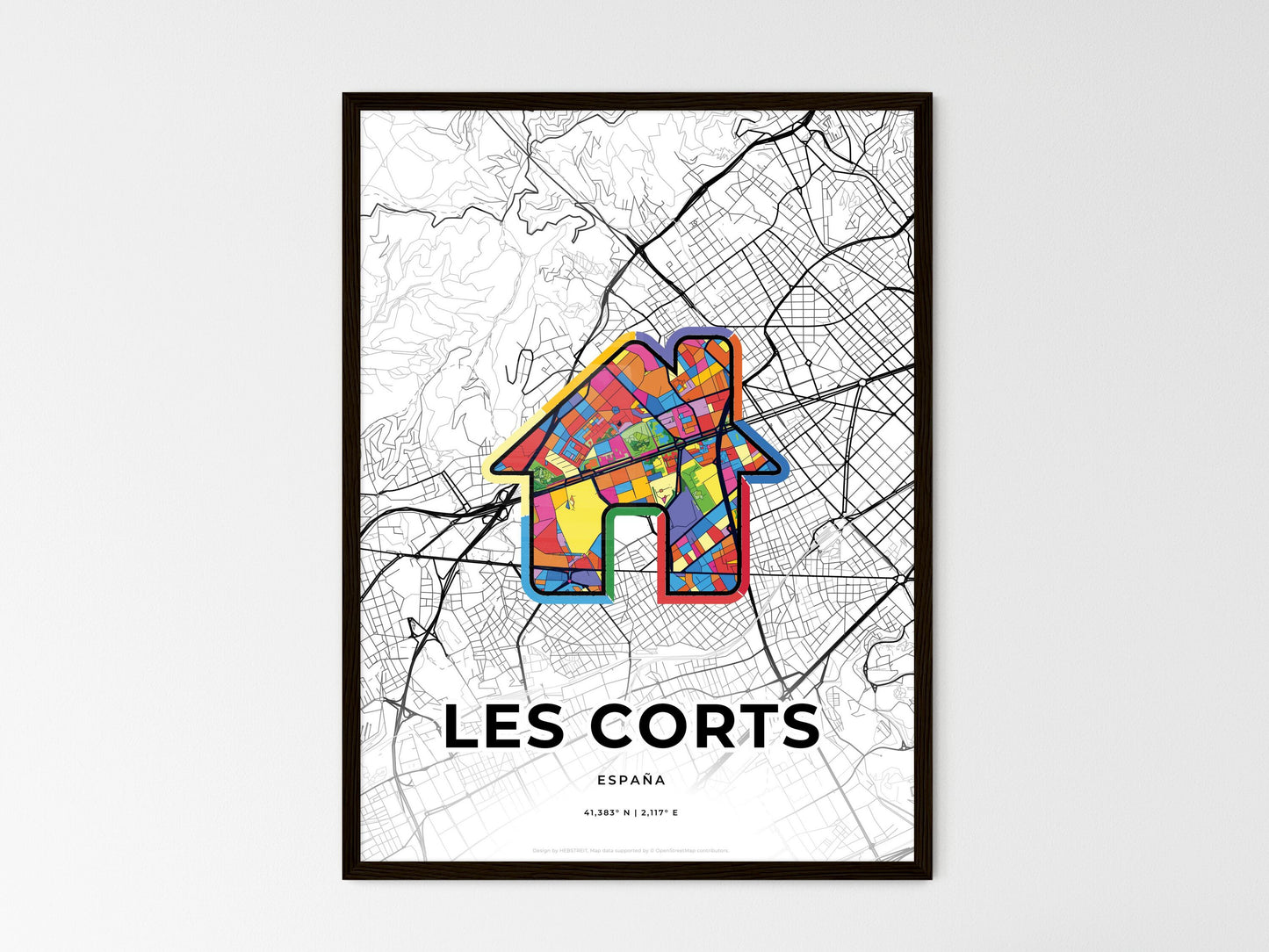 Les Corts Spain wedding art map with home icon