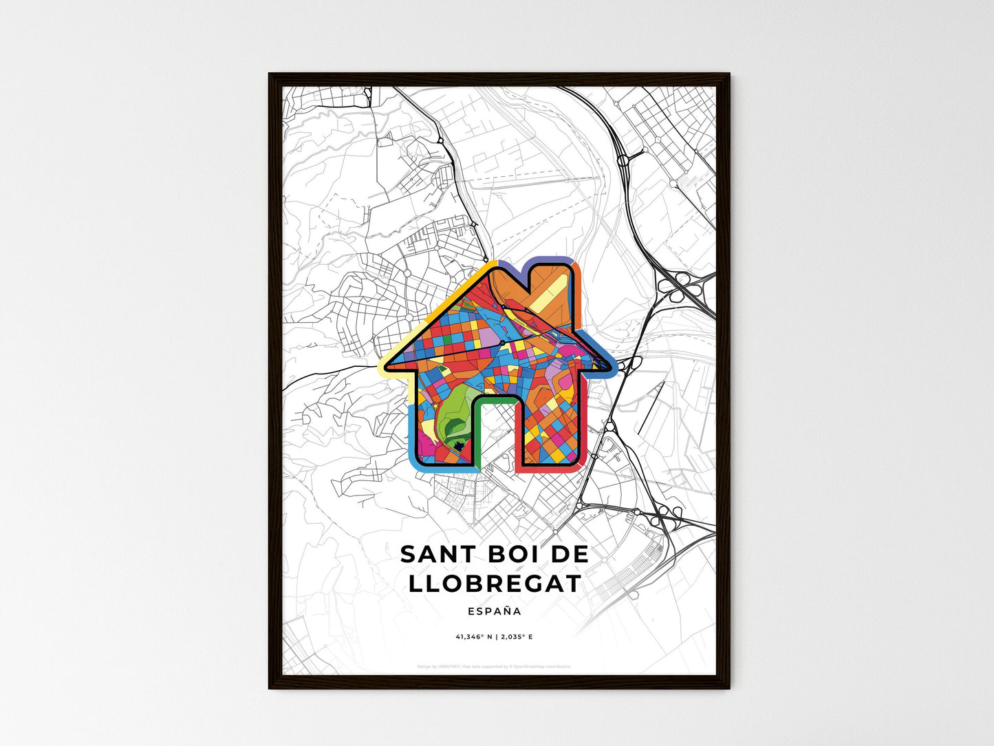 Sant Boi De Llobregat Spain wedding art map with home icon
