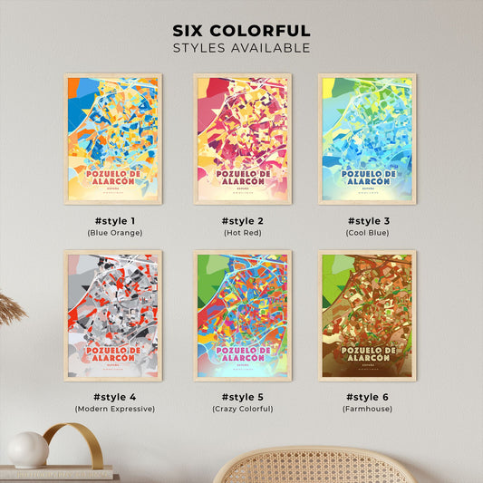 Colorful POZUELO DE ALARCÓN SPAIN Fine Art Map Blue Orange