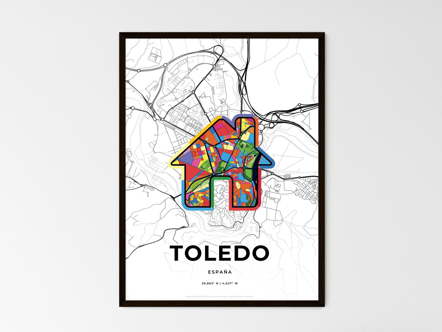 Toledo Spain wedding art map with home icon