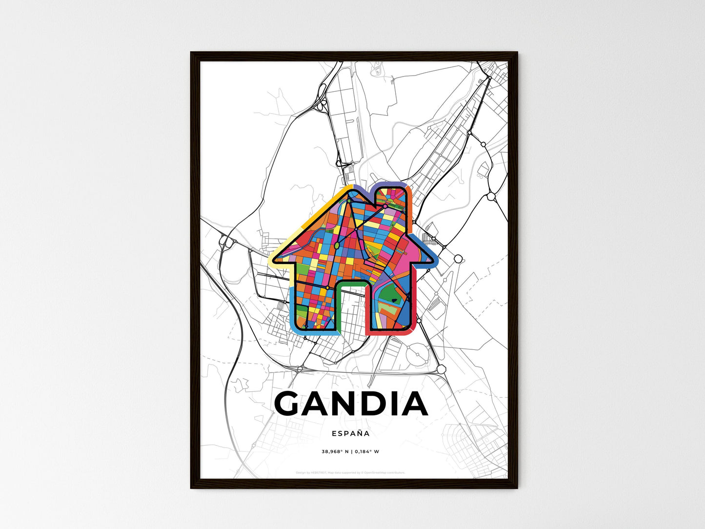 Gandia Spain wedding art map with home icon