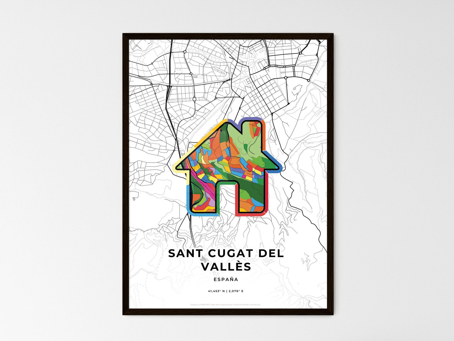 Sant Cugat Del Vallès Spain wedding art map with home icon