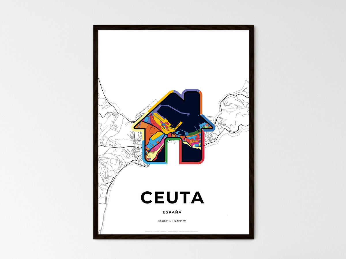 Ceuta Spain wedding art map with home icon