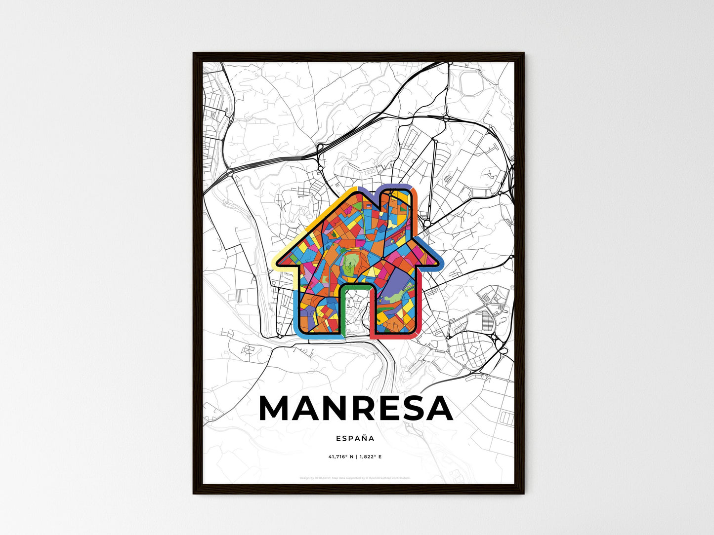 Manresa Spain wedding art map with home icon