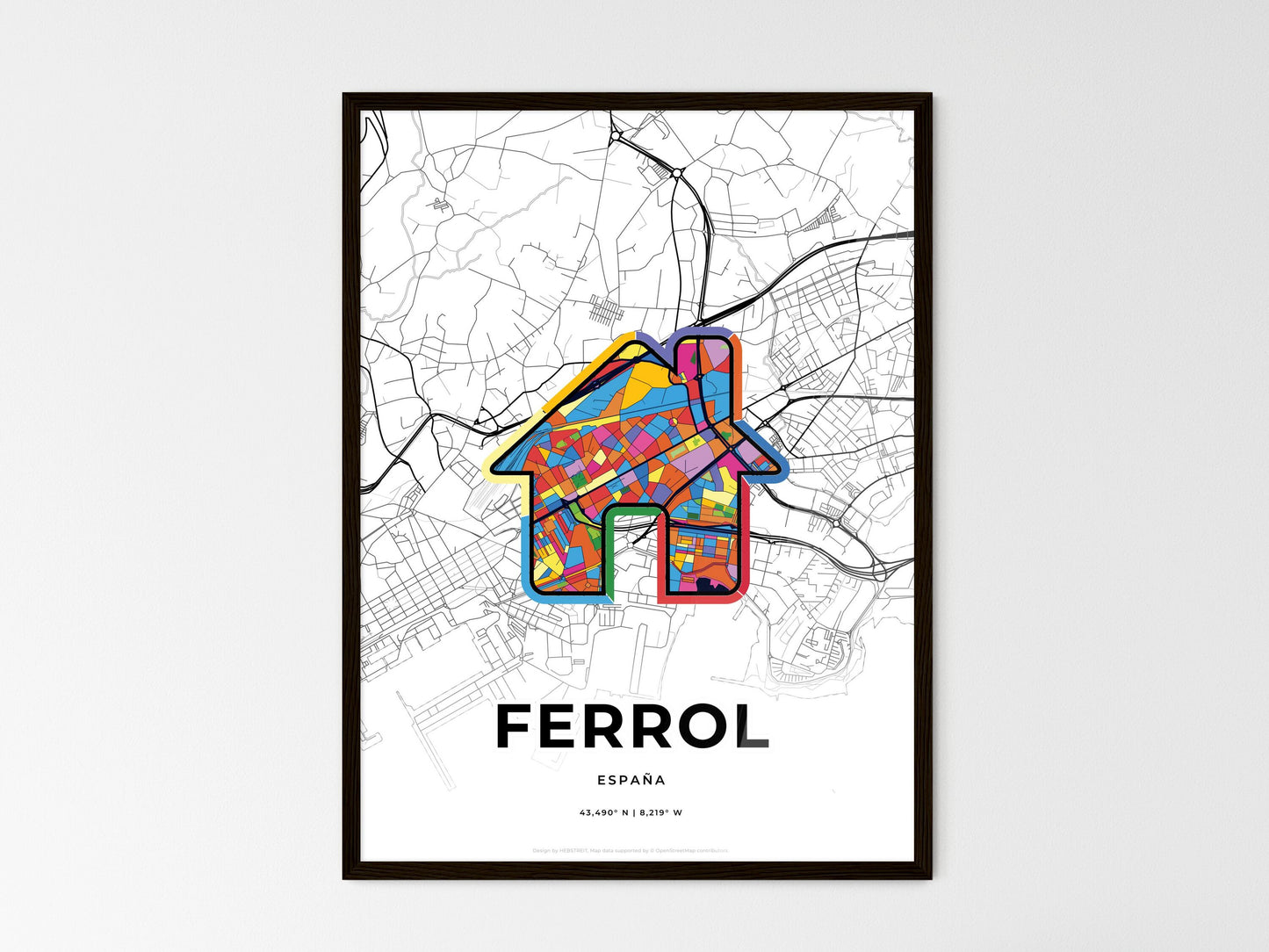 Ferrol Spain wedding art map with home icon