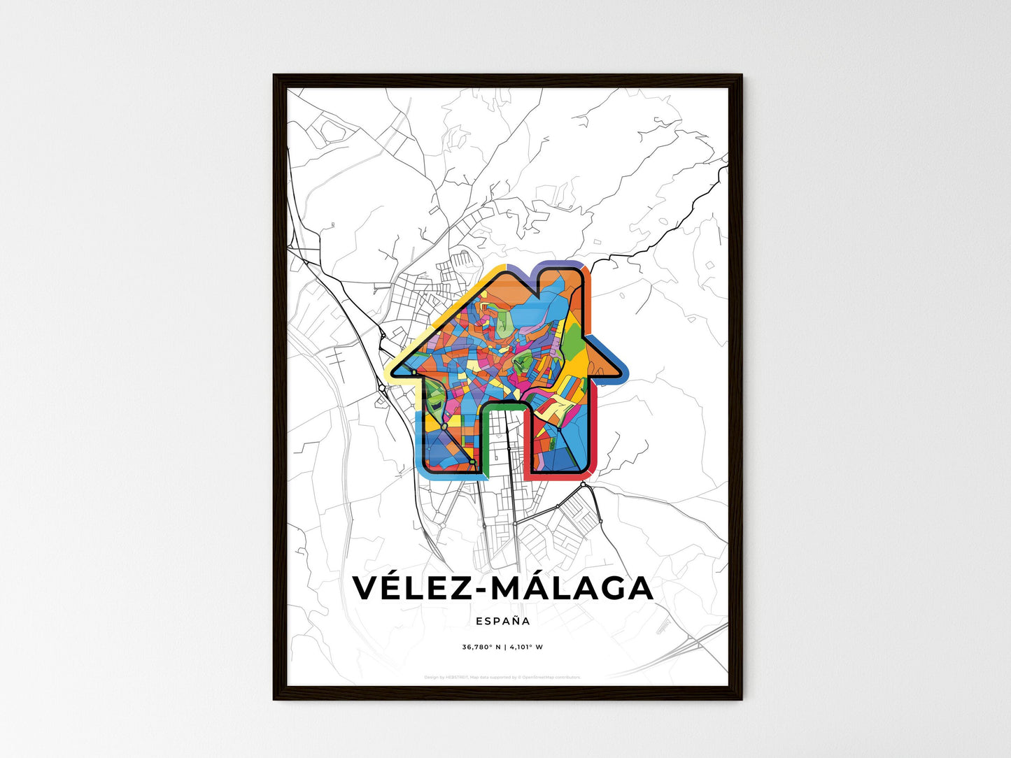Vélez-Málaga Spain wedding art map with home icon