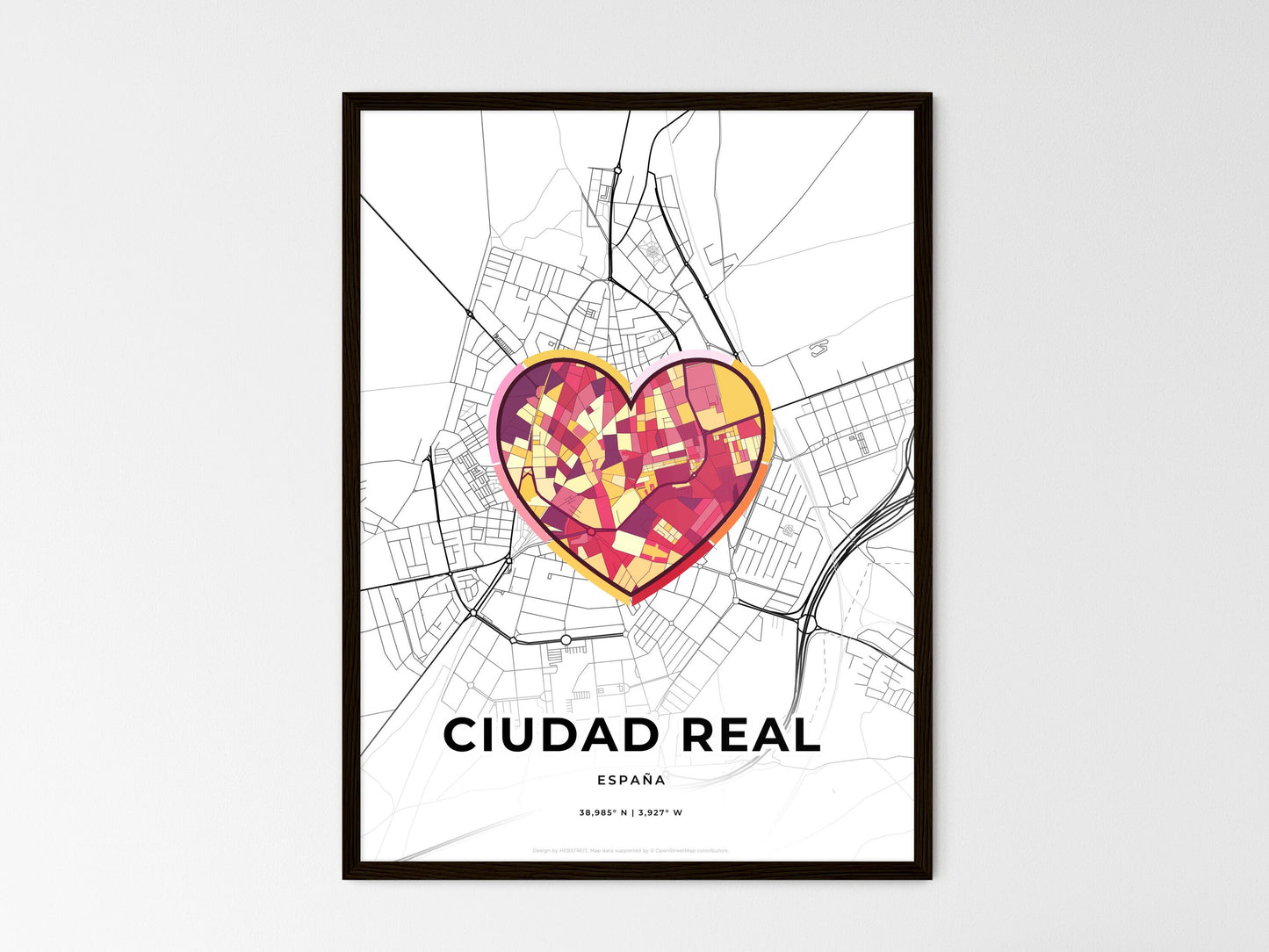 Ciudad Real Spain wedding art map with heart icon