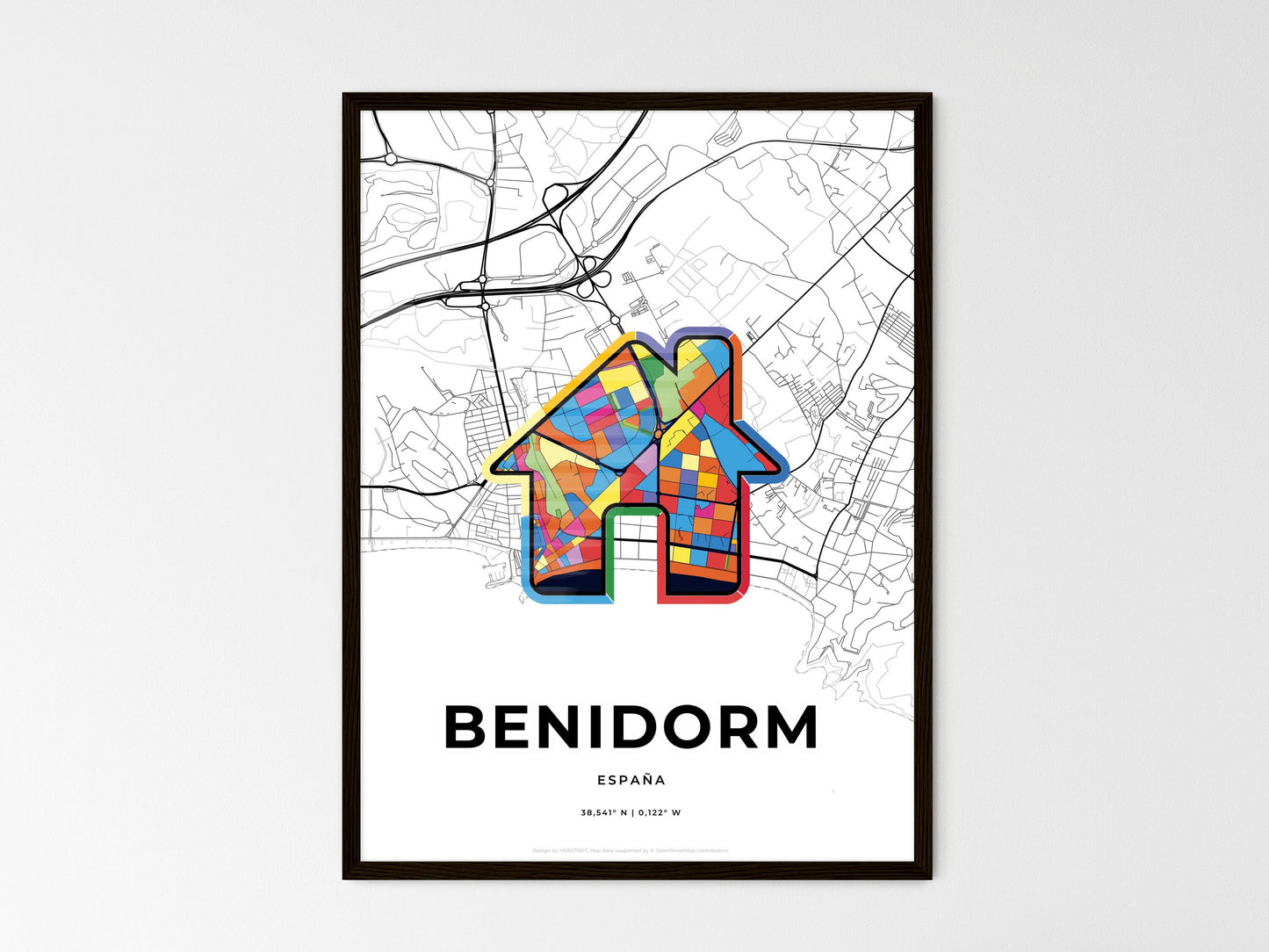Benidorm Spain wedding art map with home icon