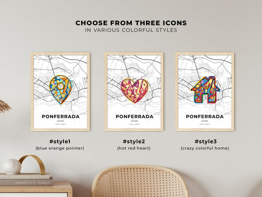 Ponferrada Spain maps with colorful icons