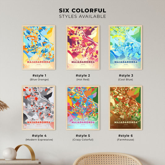 Colorful MAJADAHONDA SPAIN Fine Art Map Blue Orange