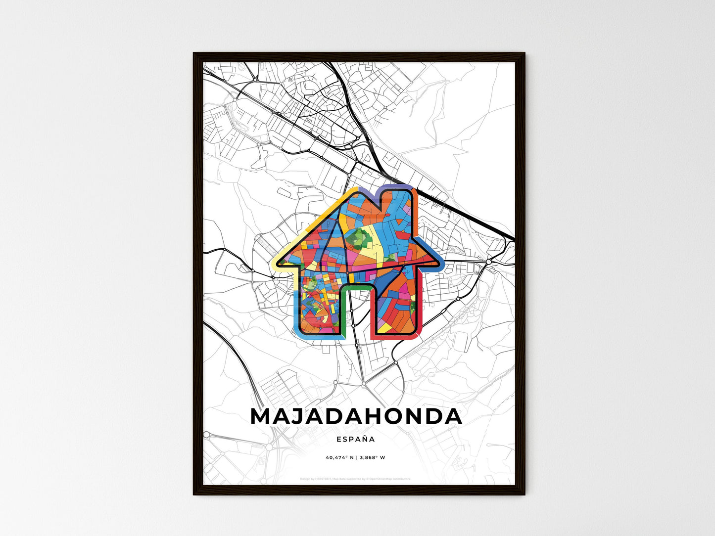 Majadahonda Spain wedding art map with home icon