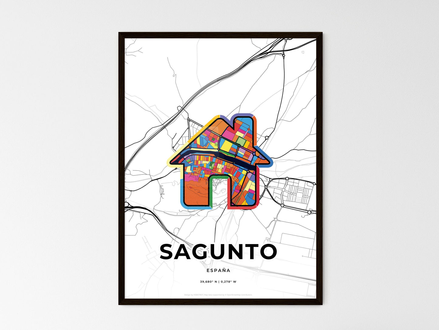 Sagunto Spain wedding art map with home icon