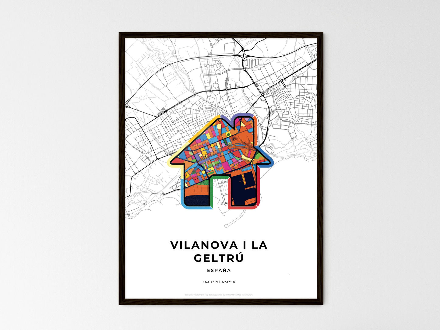 Vilanova I La Geltrú Spain wedding art map with home icon