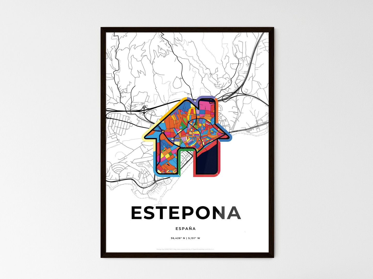 Estepona Spain wedding art map with home icon