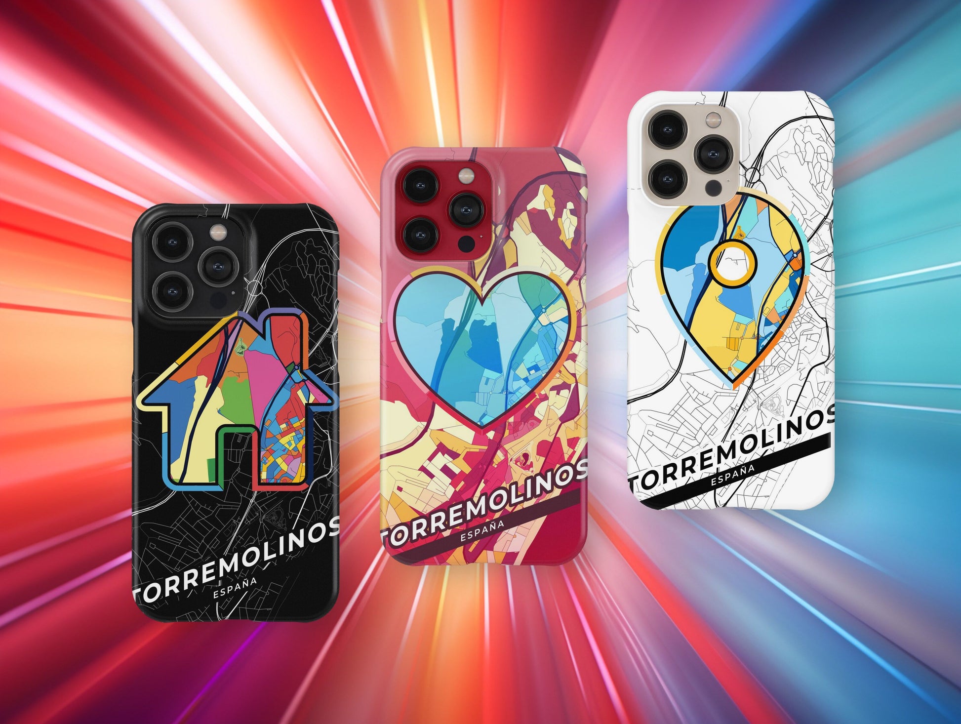 Torremolinos Spain slim phone case with colorful icon. Birthday, wedding or housewarming gift. Couple match cases.
