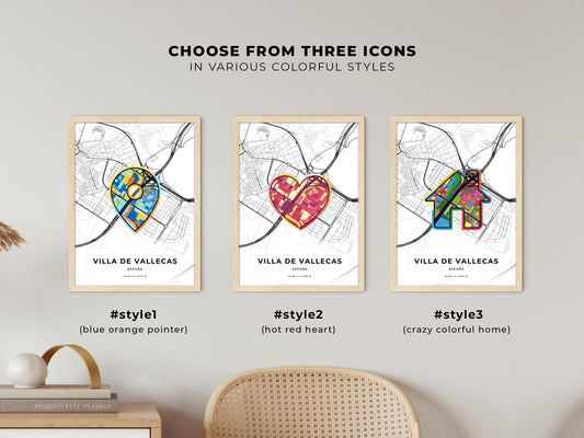Villa De Vallecas Spain maps with colorful icons